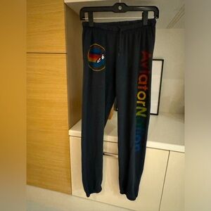 Aviator Nation Black Logo Sweatpants, Size Medium